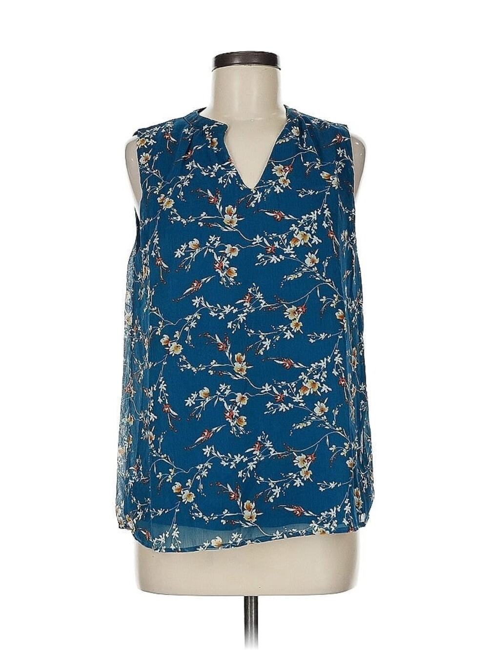 3068 NWOT Papermoon Womens Top Floral Sleeveless Sheer Lining Blue Medium